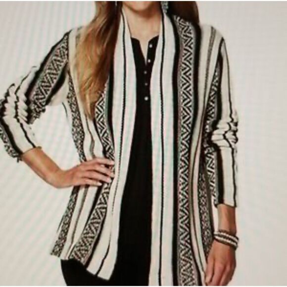 CHAPS DENIM Navy/Ivory Long Line Open Front Cardigan Sweater, Sz 2X - Picture 1 of 9